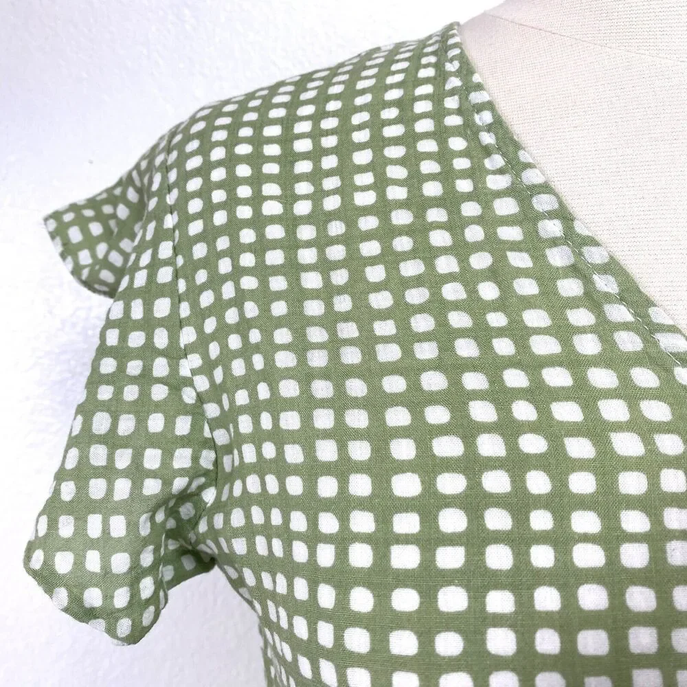 Indigo Soul Woman Green Gingham Dress Small Cotten Rayon Baby Doll Layers Summer